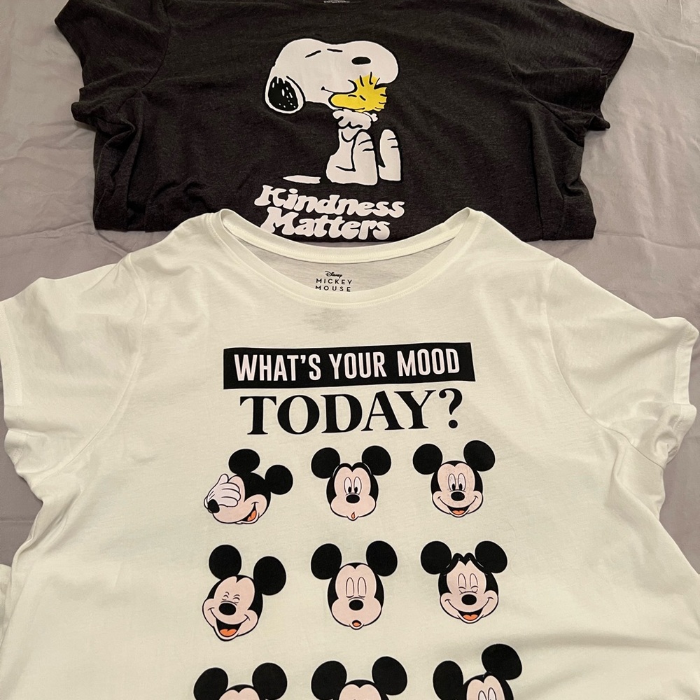 Bundle 2 Shirts: Disney Mickey Mouse & Peanuts Tee Shirts Womens Size: 2XL